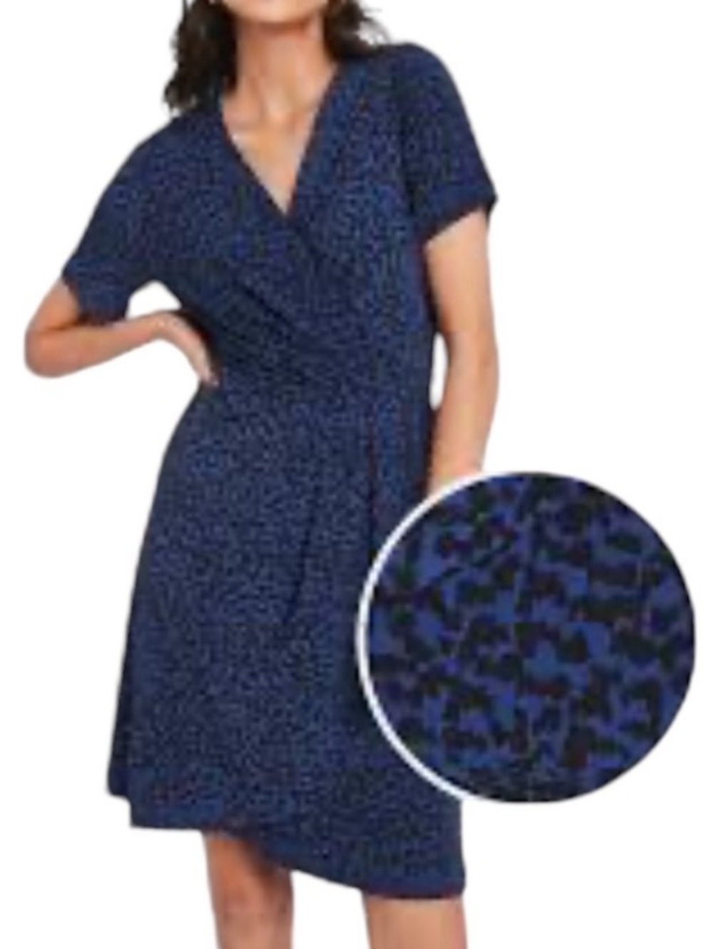 NWOT Banana Republic Black / Blue Leopard Print Faux Wrap Midi Dress